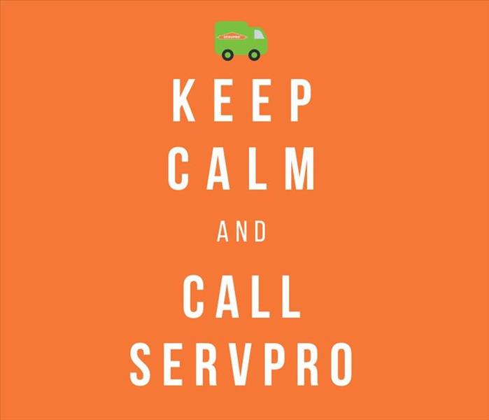 Orange background with servpro van, keep calm and call SERVPRO