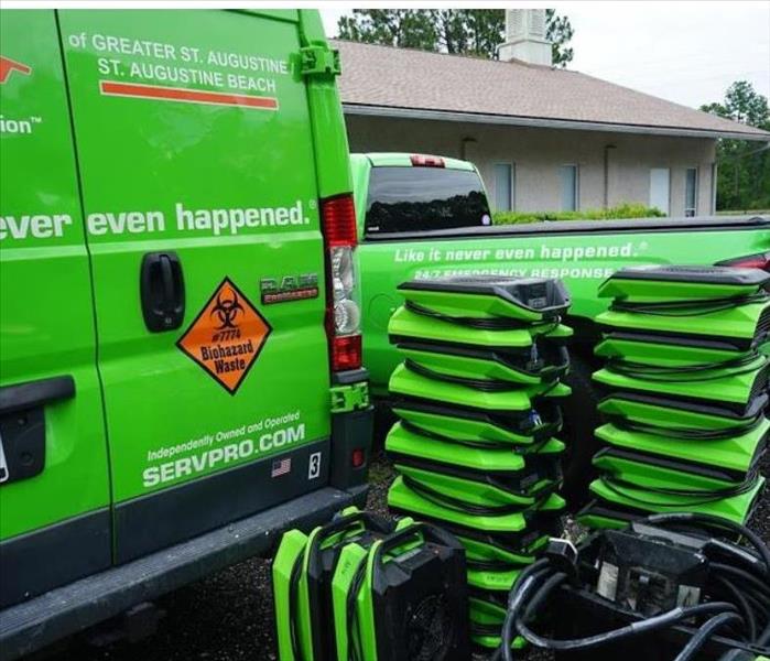 SERVPRO of Greater St. Augustine van and truck responding to local water loss with equipment