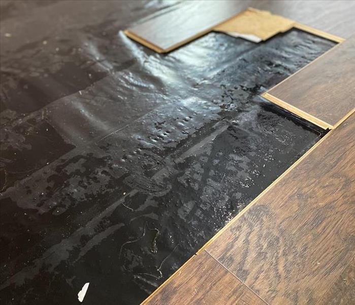close up of underneath wet floorboards